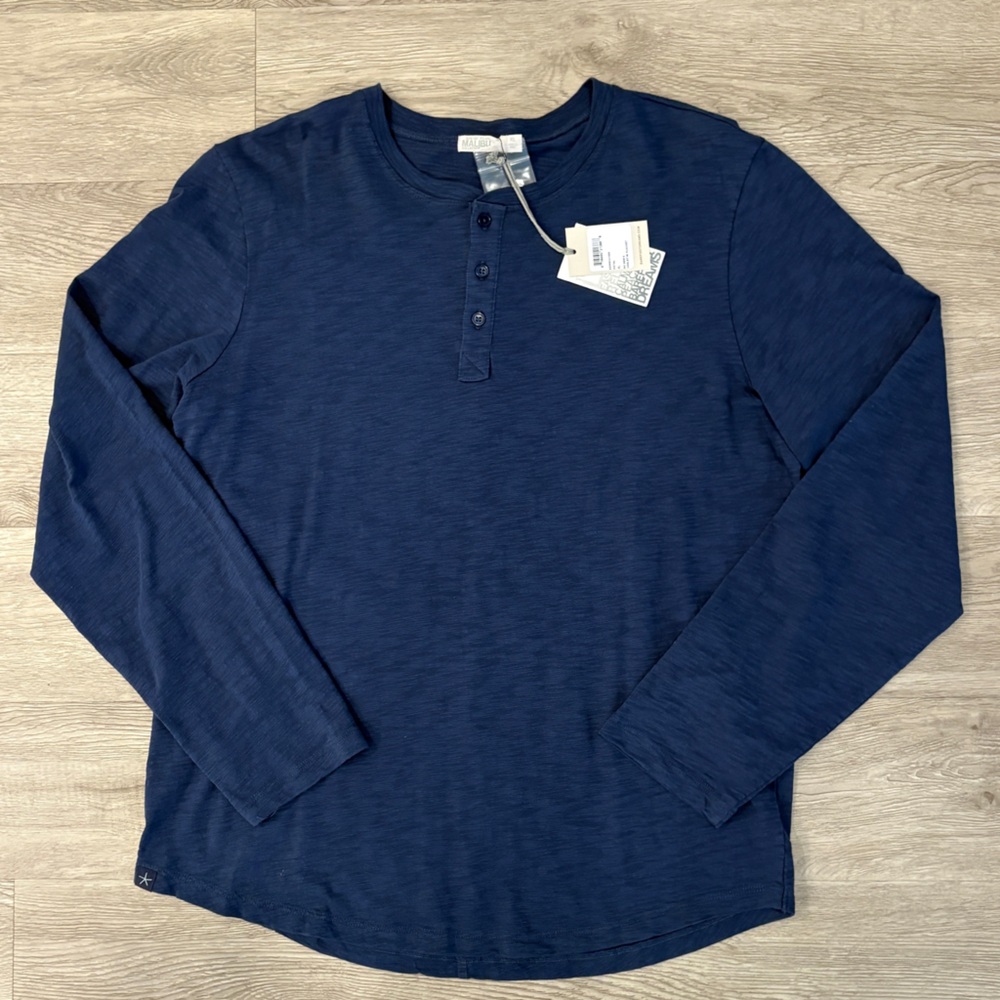 Barefoot Dreams Malibu Men's Navy Blue Henley Long Sleeve